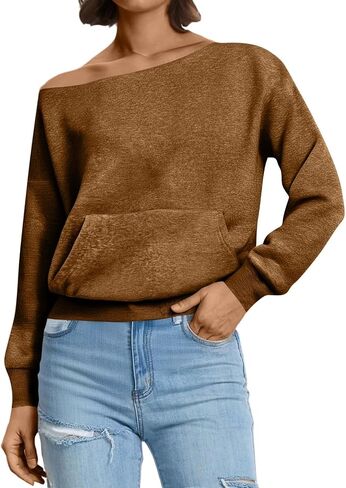Women Off The Shoulder Sweatshirt Casual Crewneck Sweatshirts Long Sleeve Pullover Tops Comfy Oversized Sweatshirts Y2K in Saudi Arabia