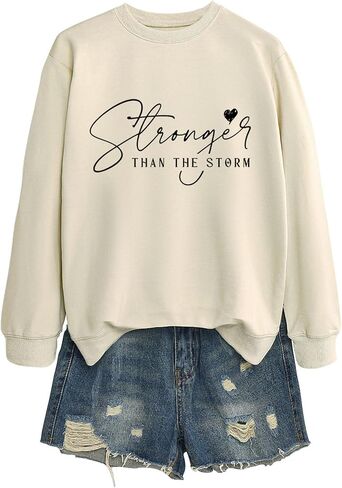 Stronger Than The Storm Sweatshirts Womens Crew Neck Pullover Long Sleeve Inspirational Shirts Christian Tops in Saudi Arabia