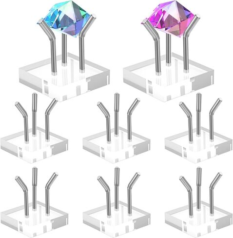 8 Pack Clear Acrylic Display Stand, Metal 3 Peg Rock Display Easel Stands 3 Peg Displays Stand for Fossil Coral Crystal Geodes Rock Mineral Agate Small Collectibles Acrylic Holder in Saudi Arabia