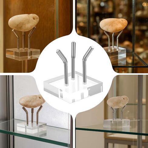 8 Pack Clear Acrylic Display Stand, Metal 3 Peg Rock Display Easel Stands 3 Peg Displays Stand for Fossil Coral Crystal Geodes Rock Mineral Agate Small Collectibles Acrylic Holder in Saudi Arabia