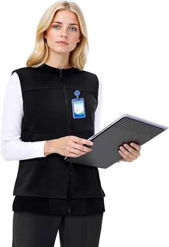 2 Pcs Women's Scrubs Healthcare Vest and Underscrub Longsleeve, Black Scrubs Vest, Soft Longsleeve for Nurse Hospital Work in Saudi Arabia