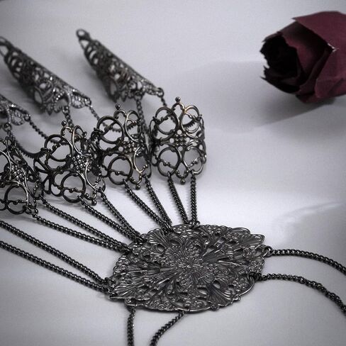 Gothic Bracelets Finger Nails Tip Claw Rings for Women,Women Gothic Halloween Black Punk Finger Rings Chain Bracelets with Ring Goth Hollow Pattern Finger Claws Halloween Cosplay Jewelry in Saudi Arabia