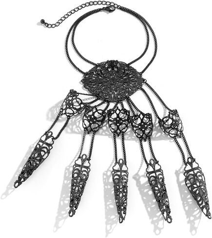 Gothic Bracelets Finger Nails Tip Claw Rings for Women,Women Gothic Halloween Black Punk Finger Rings Chain Bracelets with Ring Goth Hollow Pattern Finger Claws Halloween Cosplay Jewelry in Saudi Arabia