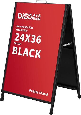 عروض العمل الثقيلة على أرصفة A-Frame علامات 24 × 36 بوصة ، لوحة شطيرة في الهواء الطلق علامة سوداء معدنية مزدوجة من الصلب مزدوج الوجه ， شريحة في طي مع 2 لوحات ملصقات بلاستيكية مموجة و 2 مضادات الوخز in Saudi Arabia