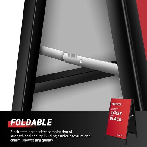 عروض العمل الثقيلة على أرصفة A-Frame علامات 24 × 36 بوصة ، لوحة شطيرة في الهواء الطلق علامة سوداء معدنية مزدوجة من الصلب مزدوج الوجه ， شريحة في طي مع 2 لوحات ملصقات بلاستيكية مموجة و 2 مضادات الوخز in Saudi Arabia
