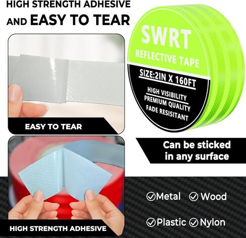 2 Inch X 30 FT Reflective Tape Outdoor Waterproof DOT-C2 Fade Resistant Fluorescent Green Reflective Tape Strong Adhesive Safety Warning Tape Reflector Conspicuity Tape for Trailer Trucks Bikes in Saudi Arabia
