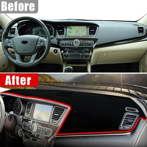 غطاء لوحة قيادة السيارة مضاد للخدش، أغطية لوحة القيادة الداخلية - لسيارة Kia Cadenza K7 2009 2010 2011 2012 2013 2014 2015، جانب أسود Lhd in Kuwait