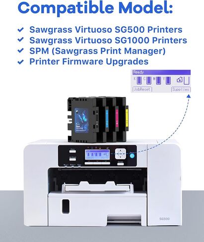 خرطوشة الحبر السامي متوافقة مع طابعة Sawgrass Virtuoso SG500 SG1000 | أحدث تقنية رقاقة | لا توجد خطوط شبكة مضمونة (4 حزمة ، ب/م/م/ص) in Kuwait