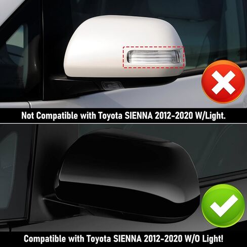 OWITAI متوافق مع 2012-2020 Toyota Sienna غطاء غطاء مرآة الجانب الأيسر للسائق، استبدال غطاء مرآة الرؤية الخلفية للباب الجانبي الأسود اللامع بدون ضوء إشارة الانعطاف لـ Sienna يستبدل 87945-08010 in Kuwait