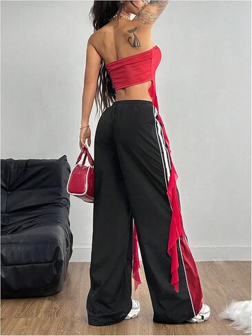 SweatyRocks Women's Y2K Baggy Parachute Pants Striped Streetwear Hip Hop Pants Long Trousers in Saudi Arabia