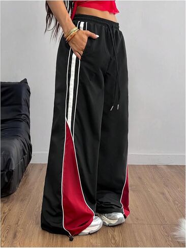 SweatyRocks Women's Y2K Baggy Parachute Pants Striped Streetwear Hip Hop Pants Long Trousers in Saudi Arabia