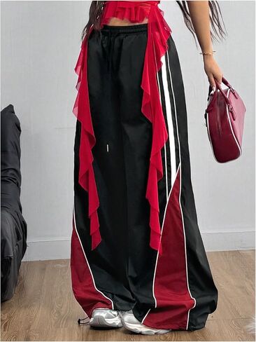 SweatyRocks Women's Y2K Baggy Parachute Pants Striped Streetwear Hip Hop Pants Long Trousers in Saudi Arabia