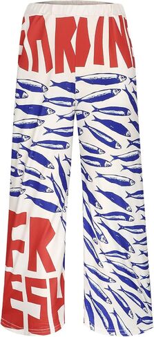 Women's Loose Wide-Leg Pants, Fashionable Fish Pattern Casual and Comfortable Pants, Suitable for Outdoor and Daily Wear in Saudi Arabia