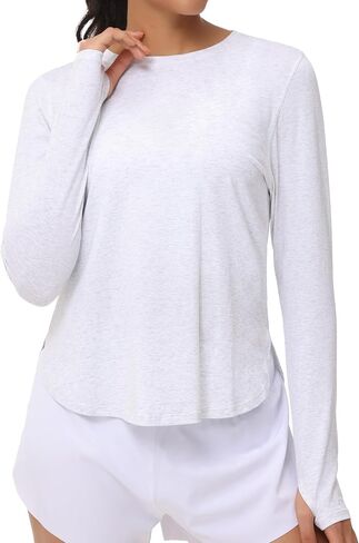 Women's Long Sleeve Workout Shirts Lightweight Cotton Running Yoga Tops with Thumb Hole in Saudi Arabia