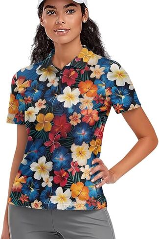 Yuuxorilu Womens Golf Shirt Short Sleeve Zip Up Workout Tops in Saudi Arabia