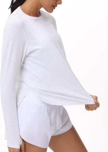 Women's Long Sleeve Workout Shirts Lightweight Cotton Running Yoga Tops with Thumb Hole in Saudi Arabia