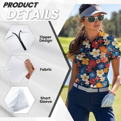 Yuuxorilu Womens Golf Shirt Short Sleeve Zip Up Workout Tops in Saudi Arabia
