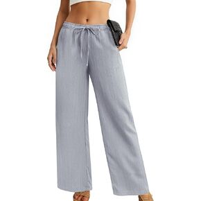 بنطلون Palazzo نسائي واسع الساق أنيق كاجوال للاستراحة صيفي للسفر برباط خصر مرن مع جيوب in Kuwait