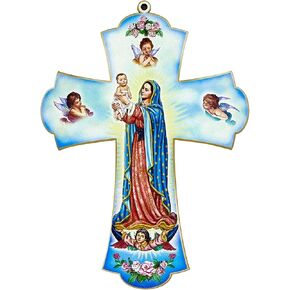 Needzo Our Lady of Guadalupe صليب حائط معلق، ديكور ديني مؤيد للحياة للمنزل، 8 × 6 بوصات in Kuwait