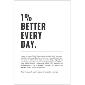 1% أفضل كل يوم تحفيزي جدار الفن عقلية النمو تحسين الذات اقتباس ملصق الحد الأدنى ملهمة جدار ديكور لمكتب الصالة الرياضية 12x16in غير المؤطرة in Kuwait