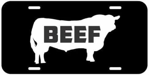Beef Aluminum Metal On Black License Plate Tag Farmer Cattle Truck Car in Saudi Arabia