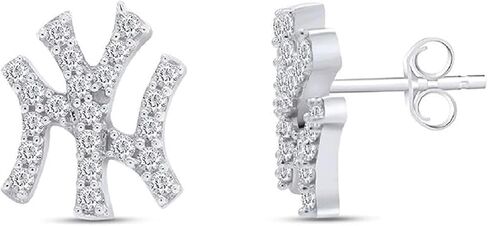 Generic Round Cut Cubic Zirconia 14k White Gold Plated 925 Sterling Silver Yankee Stud Earrings For Womens. in Saudi Arabia