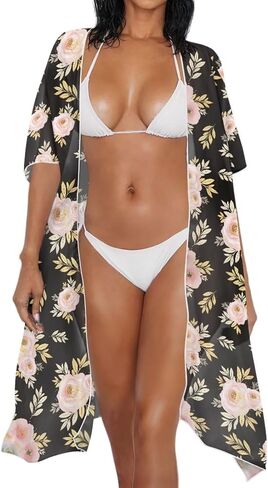 سترة كيمونو شيفون للسيدات من SEANATIVE سترة صيفية مثيرة شفافة ملابس سباحة بكيني مقاس كبير بدلة استحمام التستر in Kuwait