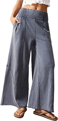 SOLY HUX Women's Wide Leg Baggy Pants Dressy Casual High Elastic Waist Trousers with Pockets in Kuwait