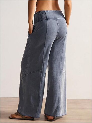 SOLY HUX Women's Wide Leg Baggy Pants Dressy Casual High Elastic Waist Trousers with Pockets in Kuwait
