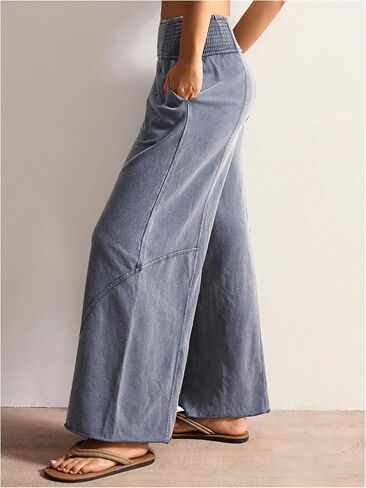 SOLY HUX Women's Wide Leg Baggy Pants Dressy Casual High Elastic Waist Trousers with Pockets in Kuwait