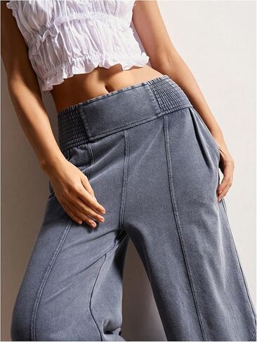 SOLY HUX Women's Wide Leg Baggy Pants Dressy Casual High Elastic Waist Trousers with Pockets in Kuwait