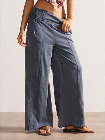 SOLY HUX Women's Wide Leg Baggy Pants Dressy Casual High Elastic Waist Trousers with Pockets in Kuwait
