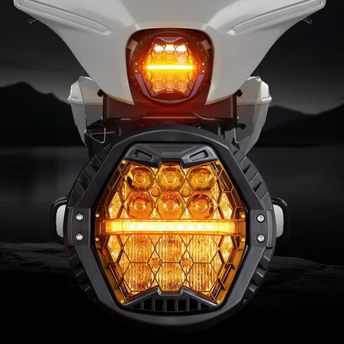 مصباح أمامي LED للدراجة النارية مقاس 7 بوصات من PSLER معتمد من DOT وE-MARK مع إشارة انعطاف كهرمانية لطريق Street Glide Road Glide Road King Electra Glide Low Rider ST Ultra Limited Softail Fat Boy Trike Heritage in Saudi Arabia