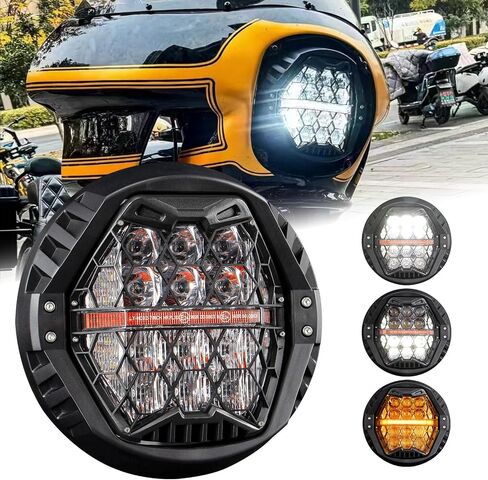مصباح أمامي LED للدراجة النارية مقاس 7 بوصات من PSLER معتمد من DOT وE-MARK مع إشارة انعطاف كهرمانية لطريق Street Glide Road Glide Road King Electra Glide Low Rider ST Ultra Limited Softail Fat Boy Trike Heritage in Saudi Arabia