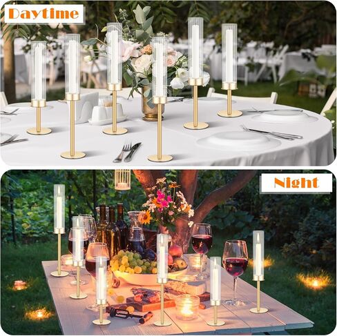 Mumufy 12 Pcs Gold Hurricane Candle Holders Ribbed Glass Shade for Taper Candles Brass Candlestick Holders Tall Taper Candle Holder Decor for Table Centerpiece Wedding Party Christmas Decoration in Saudi Arabia