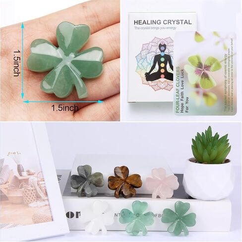 Natural Green Aventurine Four Leaf Clover - Feng Shui Lucky Crystal for Love Positivity, Polished Healing Stone Decor, Birthday Gift for Her Gift for Women Men in Kuwait