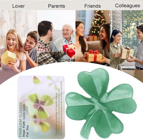 Natural Green Aventurine Four Leaf Clover - Feng Shui Lucky Crystal for Love Positivity, Polished Healing Stone Decor, Birthday Gift for Her Gift for Women Men in Kuwait