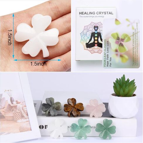 Natural Green Aventurine Four Leaf Clover - Feng Shui Lucky Crystal for Love Positivity, Polished Healing Stone Decor, Birthday Gift for Her Gift for Women Men in Kuwait