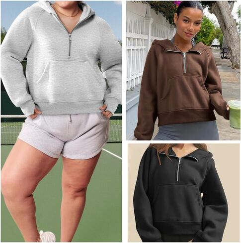 Women's Half-Zip Cropped Pullover - Fleece Quarter-Zip Top, Casual Comfort in Saudi Arabia
