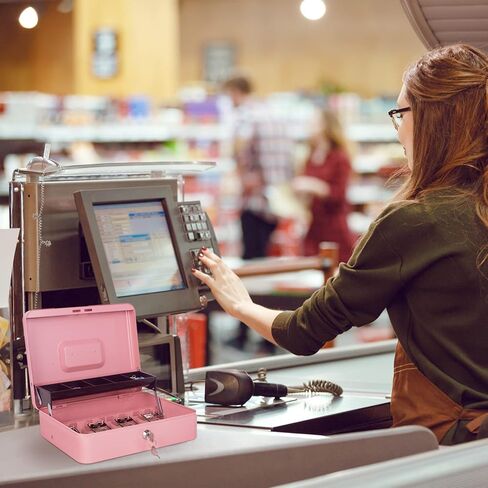 Cash Box with Money Tray and Lock, Metal Money Box for Cash Register, Large Cash Lock Box for Money Safe Includes 5 Slots Coin Tray, 4 Bill Slots, 4 Keys, 11.8" x 9.4" x 3.54" Black in Kuwait