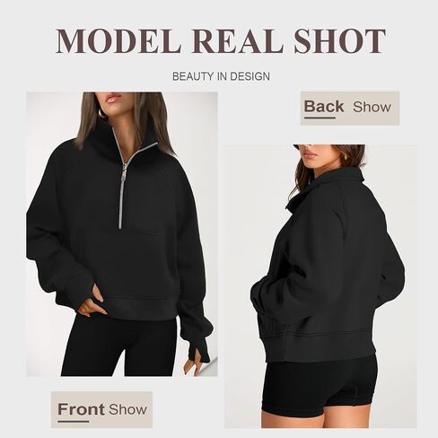 Women's Half-Zip Cropped Pullover - Fleece Quarter-Zip Top, Casual Comfort in Saudi Arabia