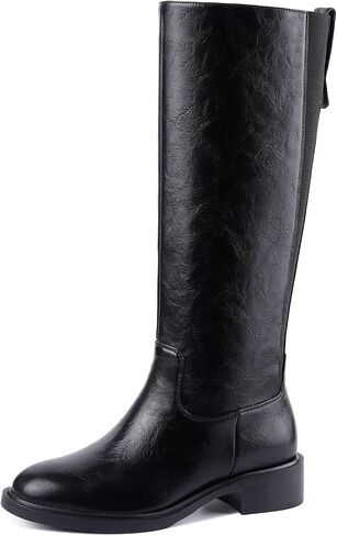 Knee High Boots for Women Round Toe Wide Calf Chunky Low Heel Pull On Riding Boots Comfortable Tall Campus Boots in Saudi Arabia