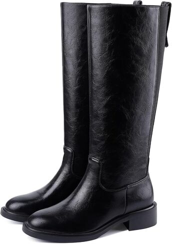 Knee High Boots for Women Round Toe Wide Calf Chunky Low Heel Pull On Riding Boots Comfortable Tall Campus Boots in Saudi Arabia
