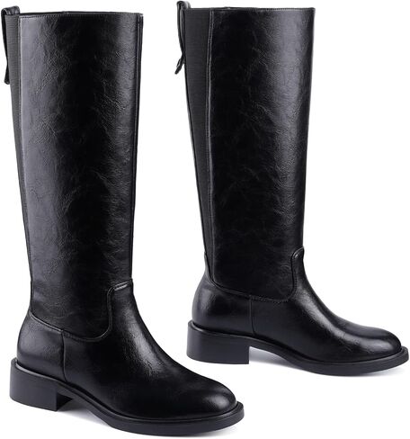 Knee High Boots for Women Round Toe Wide Calf Chunky Low Heel Pull On Riding Boots Comfortable Tall Campus Boots in Saudi Arabia