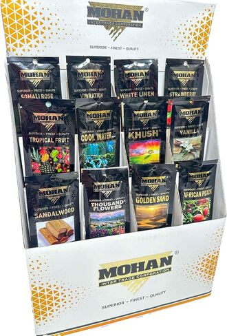 Mohan Incense 12-Pack - 12 Fragrances - 120 Total Sticks - Established in 1995 | Original Maker of The World Famous Khush Scent | Premium Pure Charcoal Incense | Hand Rolled in Saudi Arabia