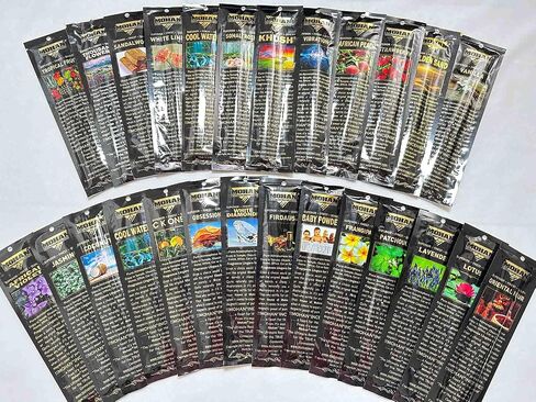 Mohan Incense 12-Pack - 12 Fragrances - 120 Total Sticks - Established in 1995 | Original Maker of The World Famous Khush Scent | Premium Pure Charcoal Incense | Hand Rolled in Saudi Arabia