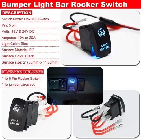 مفتاح هزاز للضوء الداخلي 20A/12V 10A/24V ضوء LED أزرق متوافق مع ATV UTV Polaris RZR Ranger Can-AM Commander Maverick X3 SUV Jeep Truck in Kuwait