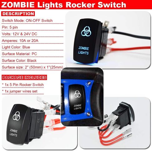 مفتاح هزاز للضوء الداخلي 20A/12V 10A/24V ضوء LED أزرق متوافق مع ATV UTV Polaris RZR Ranger Can-AM Commander Maverick X3 SUV Jeep Truck in Kuwait