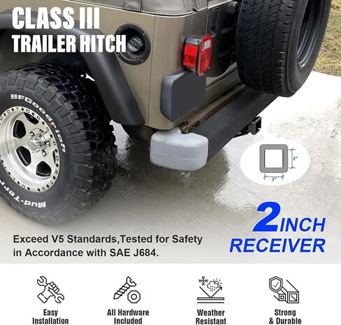 Trailer Hitch, 2 inch Towing Hitch Receiver with Class 3 Hitch Cover Compatible with Jeep Wrangler 1997-2006 in Saudi Arabia