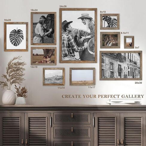 Rustic Picture Frame 8x10, 100% Reclaimed Wood Frame with Tempered Glass, Farmhouse Style Photo Frame 8''x10'' Distressed & Vintage Looking Wall Decor Gallery Wall Frame Set Mounting or Table Display in Kuwait